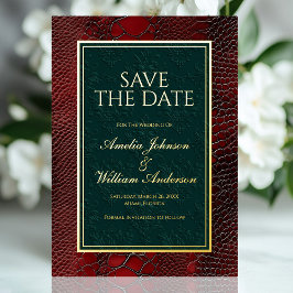 Snakeskin Leather Victoriaans Red Save the Date Folie Uitnodiging