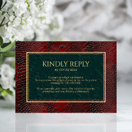 Snakeskin Leather Victoriaans Red Wedding RSVP Kaartje