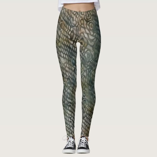 Snakeskin Patroon Waterverf Art Grijs Leggings (Voorkant)