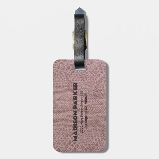 Snakeskin roze patroon bagagelabel (Achterkant verticaal)