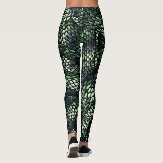 #Snakeskin, Slangenhuid Groen en Zwart Leggings (Achterkant)