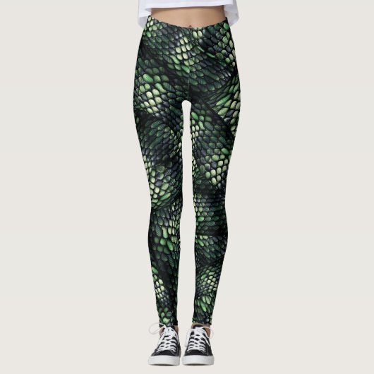 #Snakeskin, Slangenhuid Groen en Zwart Leggings (Voorkant)