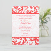Snap Dragon Coral Damask Wedding Invitation Kaart (Staand voorkant)