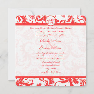 Snap Dragon Coral Damask Wedding Invitation Kaart