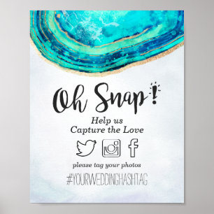 Snap Hashtag Bruiloft Decoratie Teal & Goud Agate