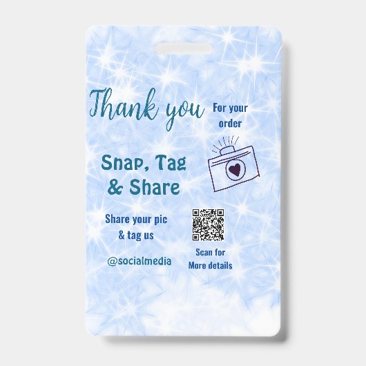 Snap label share social media q r code glitter bla badge (Voorkant)