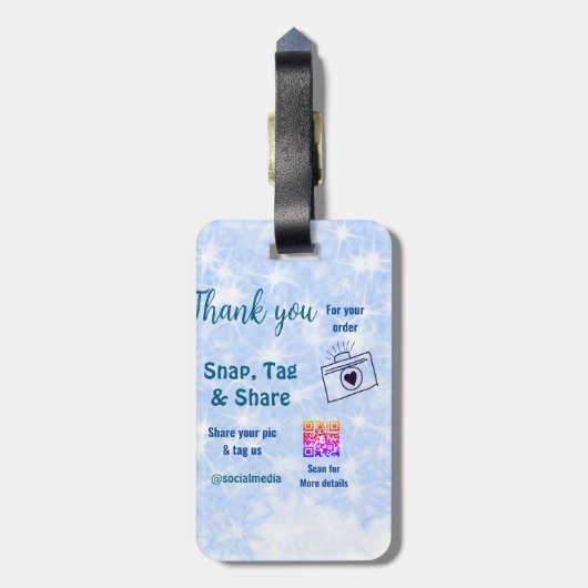 Snap label share social media q r code glitter bla bagagelabel (Achterkant verticaal)