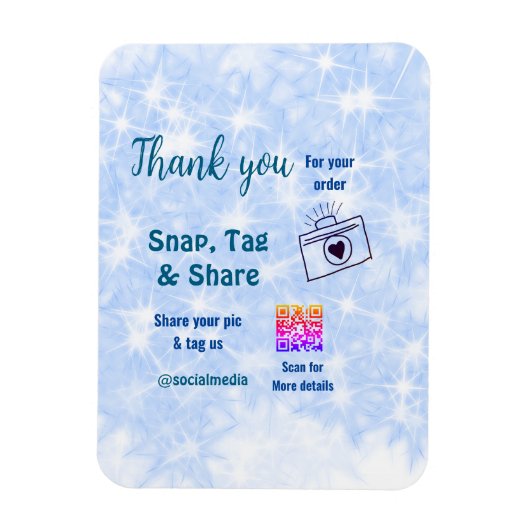 Snap label share social media q r code glitter bla magneet (Verticaal)