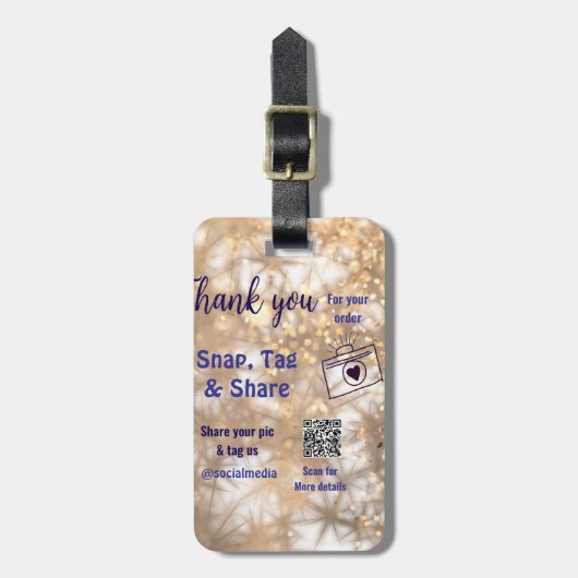 Snap label share social media q r code glitter gol bagagelabel (Voorkant verticaal)