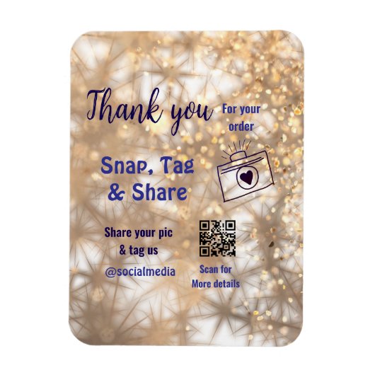 Snap label share social media q r code glitter gol magneet (Verticaal)