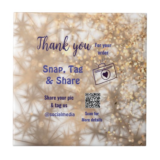 Snap label share social media q r code glitter gol tegeltje (Voorkant)