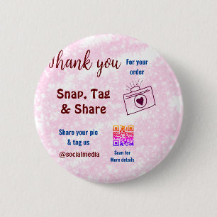 Snap tag deel sociale media q r code glitters pink ronde button 5,7 cm