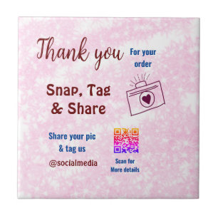 Snap tag deel sociale media q r code glitters pink tegeltje