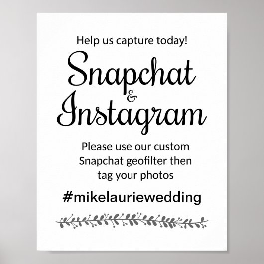 Snapchat Instagram Hashtag Wedding Sign -Rochester Poster (Voorkant)