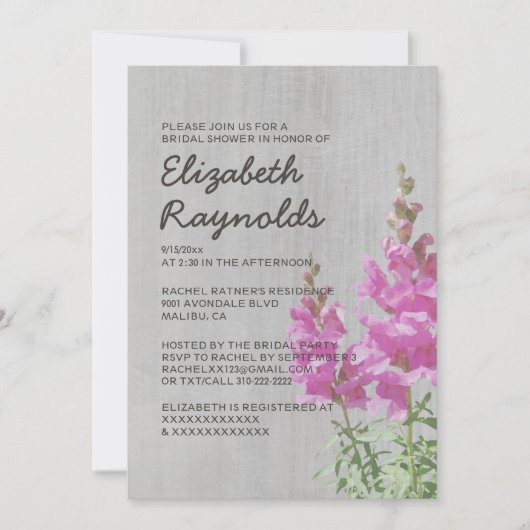 snapdragon Bridal Shower-uitnodigingen Kaart (Voorkant)