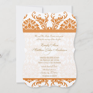 Snapdragon Coral & Ivory Damask Wedding Invite Kaart