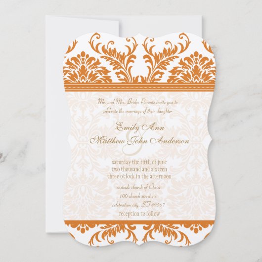 Snapdragon Coral & Ivory Damask Wedding Invite Kaart (Voorkant)
