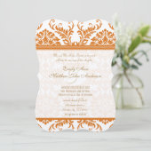 Snapdragon Coral & Ivory Damask Wedding Invite Kaart (Staand voorkant)