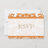 Snapdragon Coral & Ivory Damask Wedding RSVP (Achterkant)