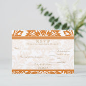 Snapdragon Coral & Ivory Damask Wedding RSVP (Staand voorkant)