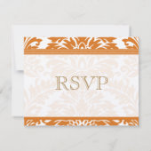 Snapdragon Coral & Ivory Damask Wedding RSVP (Achterkant)