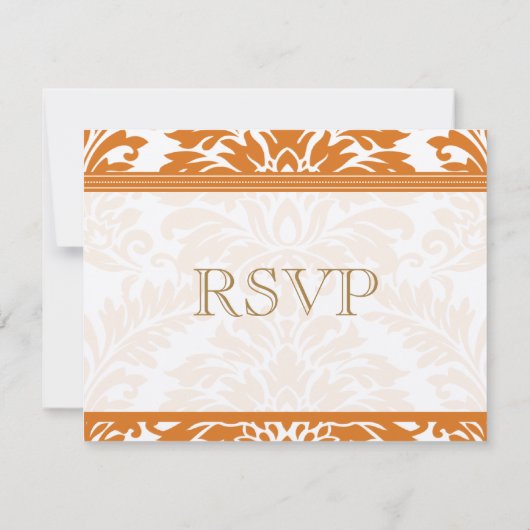 Snapdragon Coral & Ivory Damask Wedding RSVP (Achterkant)