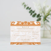 Snapdragon Coral & Ivory Damask Wedding RSVP (Staand voorkant)