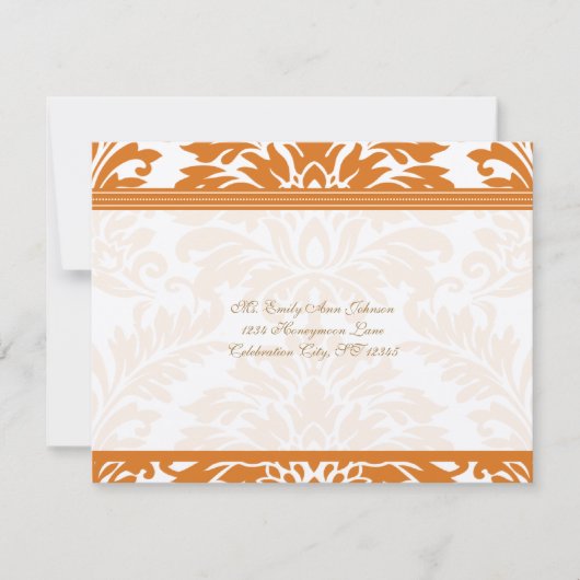 Snapdragon Coral & Ivory Damask Wedding RSVP Kaart (Voorkant)