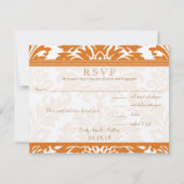 Snapdragon Coral & Ivory Damask Wedding RSVP Kaart (Achterkant)