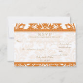 Snapdragon Coral & Ivory Damask Wedding RSVP Kaartje (Voorkant)