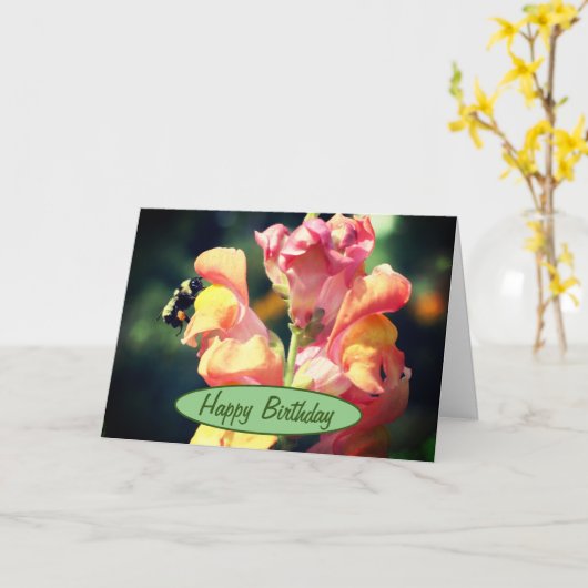 Snapdragon en Bumble bee Birthday Kaart (Gele Bloem)