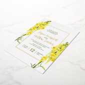 Snapdragon gele bloemen en gouden zomer bruiloft folie uitnodiging (Gedraaid)