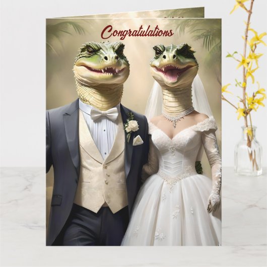 Snapping Up Love: een krokodillenhuwelijk Kaart (Gele Bloem)