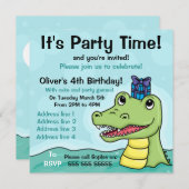 Snappy Birthday Crocodile Birthday Uitnodiging (Voorkant / Achterkant)