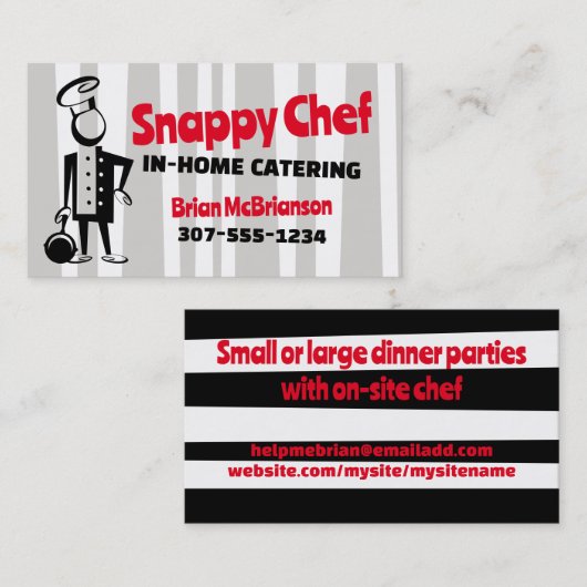 Snappy chef-kok retro stripe visitekaartje (Voorkant / Achterkant)
