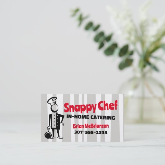Snappy chef-kok retro stripe visitekaartje (Staand voorkant)