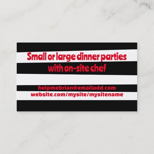 Snappy chef-kok retro stripe visitekaartje (Achterkant)