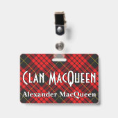 Snappy Clan MacQueen Tartan Badge (Voorzijde met clip)