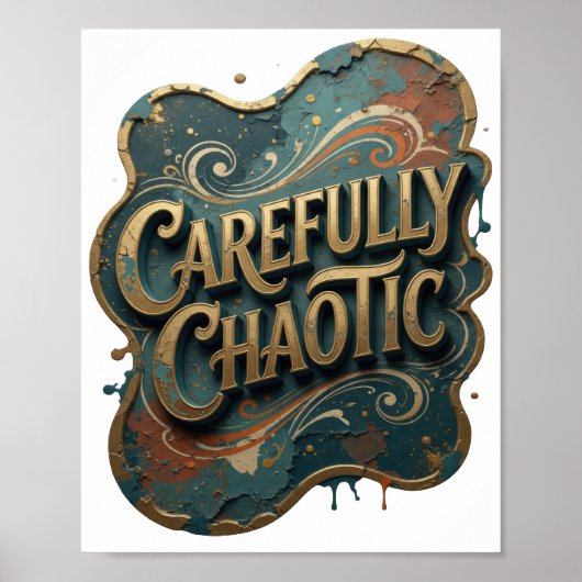 Snappy Gold ZORGvuldig CHAOTISCHE 3D-tekst kunst v Poster (Voorkant)
