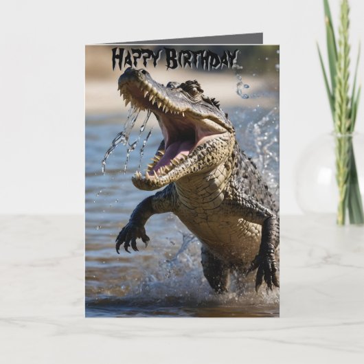 Snappy Jaws: Krokodil Leaping Verjaardag Kaart (Voorkant)