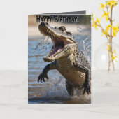 Snappy Jaws: Krokodil Leaping Verjaardag Kaart (Gele Bloem)