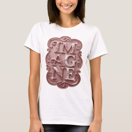 Snappy Roze IMAGINE Tekst Design T-shirt (Voorkant)