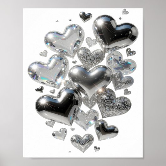 Snappy Silver HARTEN VAN GLAS 3D-tekstkunst Poster (Voorkant)