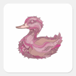Snappy Silver PINK DUCK Decal Kunst Vierkante Sticker