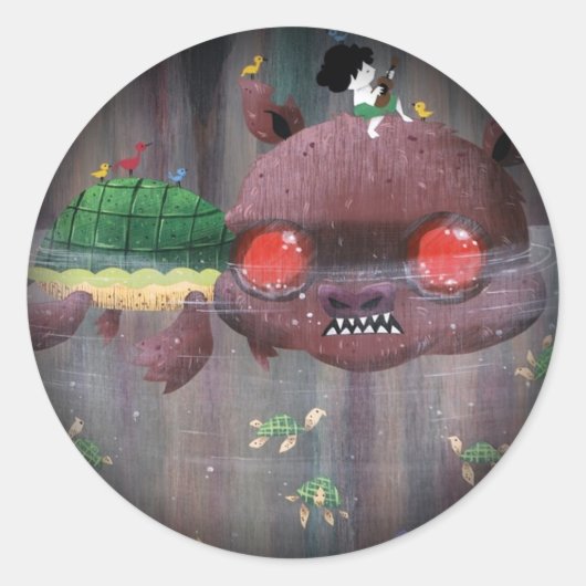 Snappy Turtle - Vervagen naar Zwart Ronde Sticker (Voorkant)