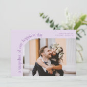 Snapshot Happiest Day Lilac Wedding Photo Bedankkaart (Staand voorkant)