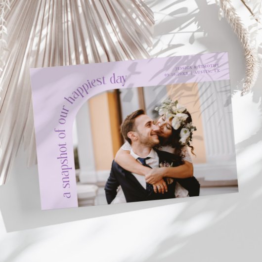 Snapshot Happiest Day Lilac Wedding Photo Bedankkaart