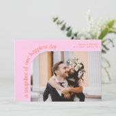Snapshot Happiest Day Orange Pink Wedding Photo Bedankkaart (Staand voorkant)
