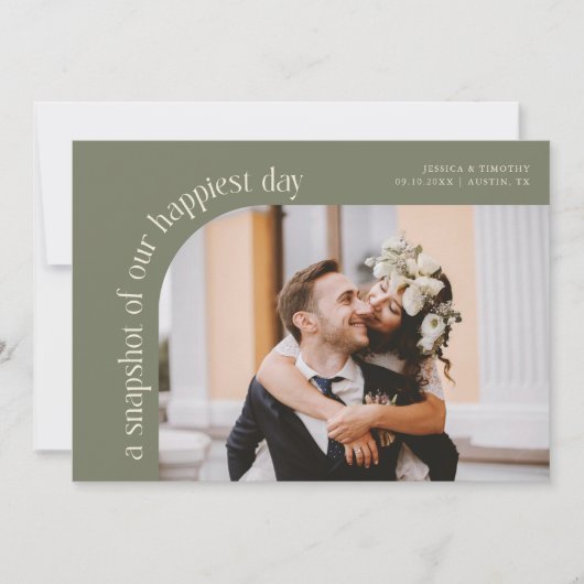 Snapshot Happiest Day Sage Green Wedding Photo Bedankkaart (Voorkant)