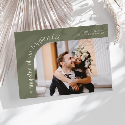 Snapshot Happiest Day Sage Green Wedding Photo Bedankkaart